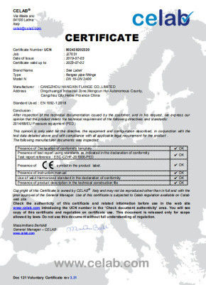 Chiny Cangzhou Hangxin Flange Co.,Limited Certyfikaty